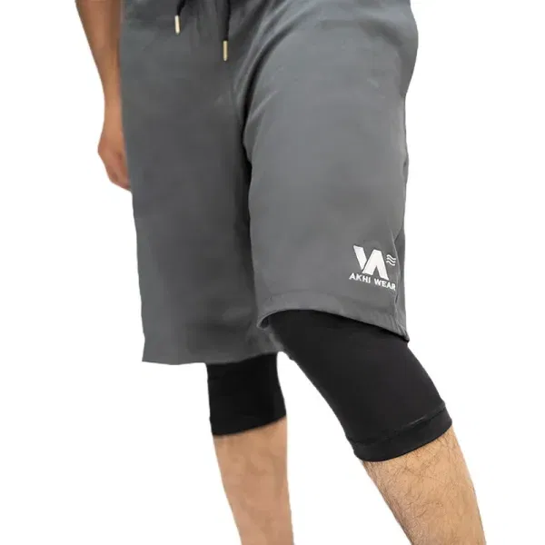 grey awrah swim shorts for muslim men with zipped pockets